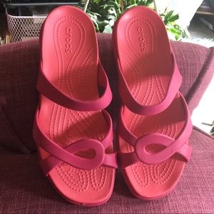 Dark and Light Coral CROCS Sandals Size 9